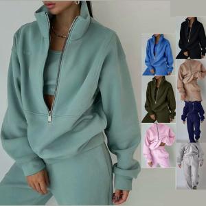 KCM-New Women's Fashion Sweater Brushed Sports Casual Set