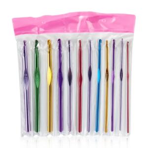KCM-12Pcs/Set Popular Lovely Metal Handle Crochet Hook Knitting Needles Set Aluminum Bamboo (2Mm-8Mm)