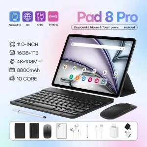 Smart Android Tablet 11" PC 10 Core 16GB+1TB 48MP+108MP 5G Tablet Battery 8800 mAh Bluetooth Tablet include Keyboard/Mouse/Pen
