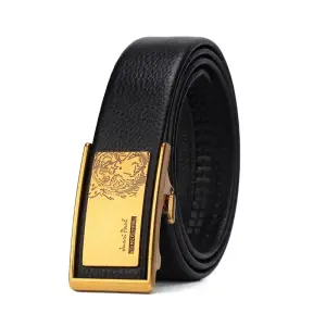 KCM-Men's Top Grain Leather Automatic Buckle Belt High Grade Fashion Casual Classic Waist Belt for Middle Young Adults