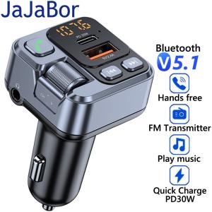 KCM-JaJaBor FM Transmitter Modualator Car MP3 Player AUX Audio Receiver USB Type C PD 30W Car Charger Handsfree Bluetooth Car Kit