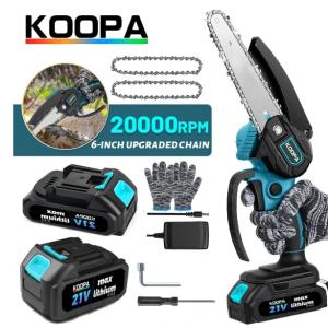 Koopa Tool Mini Chainsaw 6-Inch Powerful Cordless Rechargeable Handheld Small Electric Saw Powered by 21V 2000/3000mAh Batteries