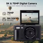 KCM-75MP Digital Camera 180° Flip Screen For Photography 5K 18X Digital Zoom Vintage Vlog Video Recorder For YouTube Selfile WiFi