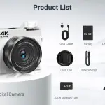 4K Digital Camera - 75MP Front & Rear with Autofocus & Anti-Shake, 3'' Selfie Vlogging Camera, Ultra Bright Flash, 18X Zoom