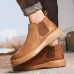 KCM-Men's Spring and Autumn Martin Boots Men's Martin Chelsea Boots Leather Boots Men's Shoes Plush Fashion Boots