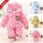 KCM-Baby Winter Romper Warm Hlannel Plush Jumpsuit Baby Girl Boys Bear Animal Costume Hooded Newborn Baby Bear Pajamas Overalls