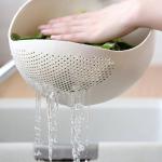 KCM-1PC-Silicone Colander Rice Bowl Drain Basket Fruit Bowl Washing Drain Basket with Handle Washing Basket Home Kitchen Organizer