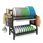 Kitchen Shelf Metal Black 2 Layer Dish Storage Rack Plate Holder Organizer Drainer Countertop Dish Drying Rack
