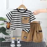 KCM-0-4-year-old boy summer set with handsome striped short sleeved cotton T-shirt and shorts two-piece set