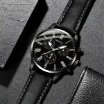KCM-Fashion Men Watch Set gift 2 pcs / set black leather simple business mens Quartz watch with Bracelet For Men