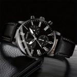 KCM-Fashion Men Watch Set gift 2 pcs / set black leather simple business mens Quartz watch with Bracelet For Men