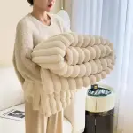 KCM-Soft Blanket Winter Warm Bedspread on The Bed Office Thicken Blankets INS Solid Color Sofa Cover Plaid Bedroom Decoration