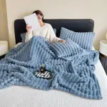 KCM-Soft Blanket Winter Warm Bedspread on The Bed Office Thicken Blankets INS Solid Color Sofa Cover Plaid Bedroom Decoration