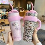 KCM-High appearance cartoon handle Ice King thermos cup for children and students portable straw water cup cute couple car kettle