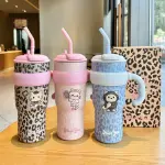 KCM-High appearance cartoon handle Ice King thermos cup for children and students portable straw water cup cute couple car kettle