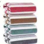 KCM-1pcs Double-Color Wide Stripe Bath Towel Set | Coral Fleece 70.0*140.0 cm Towels, Ultra Soft, Quick-Drying, Ideal for Home, Show