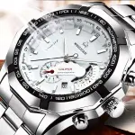 KCM-New Simple Automatic Quartz Movement Watch Men's Hollow Calendar Waterproof Luminous Stainless Steel Strap