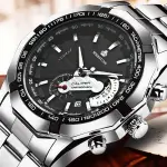 KCM-New Simple Automatic Quartz Movement Watch Men's Hollow Calendar Waterproof Luminous Stainless Steel Strap