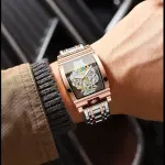 KCM-Transparent Full Hollow Men Watch Metal Leather Quartz Mens Watches Waterproof Glow Cross-border Male Clock Wristwatch