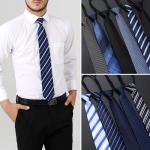 KCM-Lazy Zipper Men's Tie Business Formal Dress Wear Stripe Solid Color Zipper Necktie Wholesale Gifts for Men Slim Skinny Tie