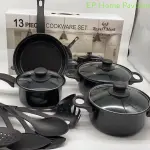13pcs Kitchen Non-stick Cookware Utensils Set Fry Pan Stew Pot Milk Pot With Ergonomically Handle Spatula Cookware Kit
