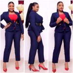 KCM-African women's clothing Large size Small suit Featured Leather belt trousers Two piece set OL Commuting