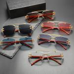 KCM-New wood grain leopard head sunglasses for women and men double beam trimmed sun protection sunglasses