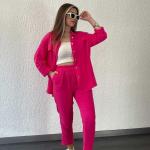 KCM-Euramerican new large size women's two-piece loose long-sleeved shirt nine-minute trousers casual sports suit