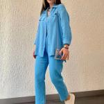 KCM-Euramerican new large size women's two-piece loose long-sleeved shirt nine-minute trousers casual sports suit