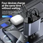 KCM-4-in-1 charger adapter Car cigarette lighter phone charger 120W fast charging flash charging Retractable car charging